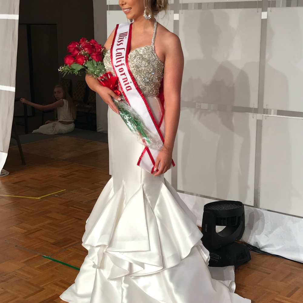 White Satin Gown with Silver Embellished Bodice
